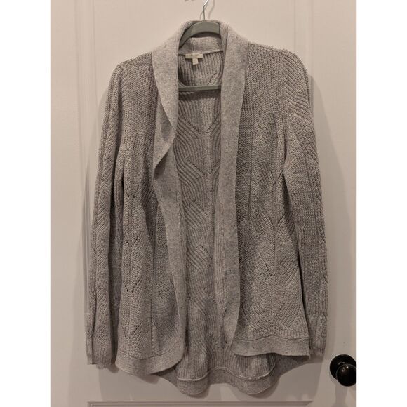Talbots Chevron Knit Shawl Collar Cardigan L Gray Tweed Grandmacore Cozy Chic - Picture 2 of 7